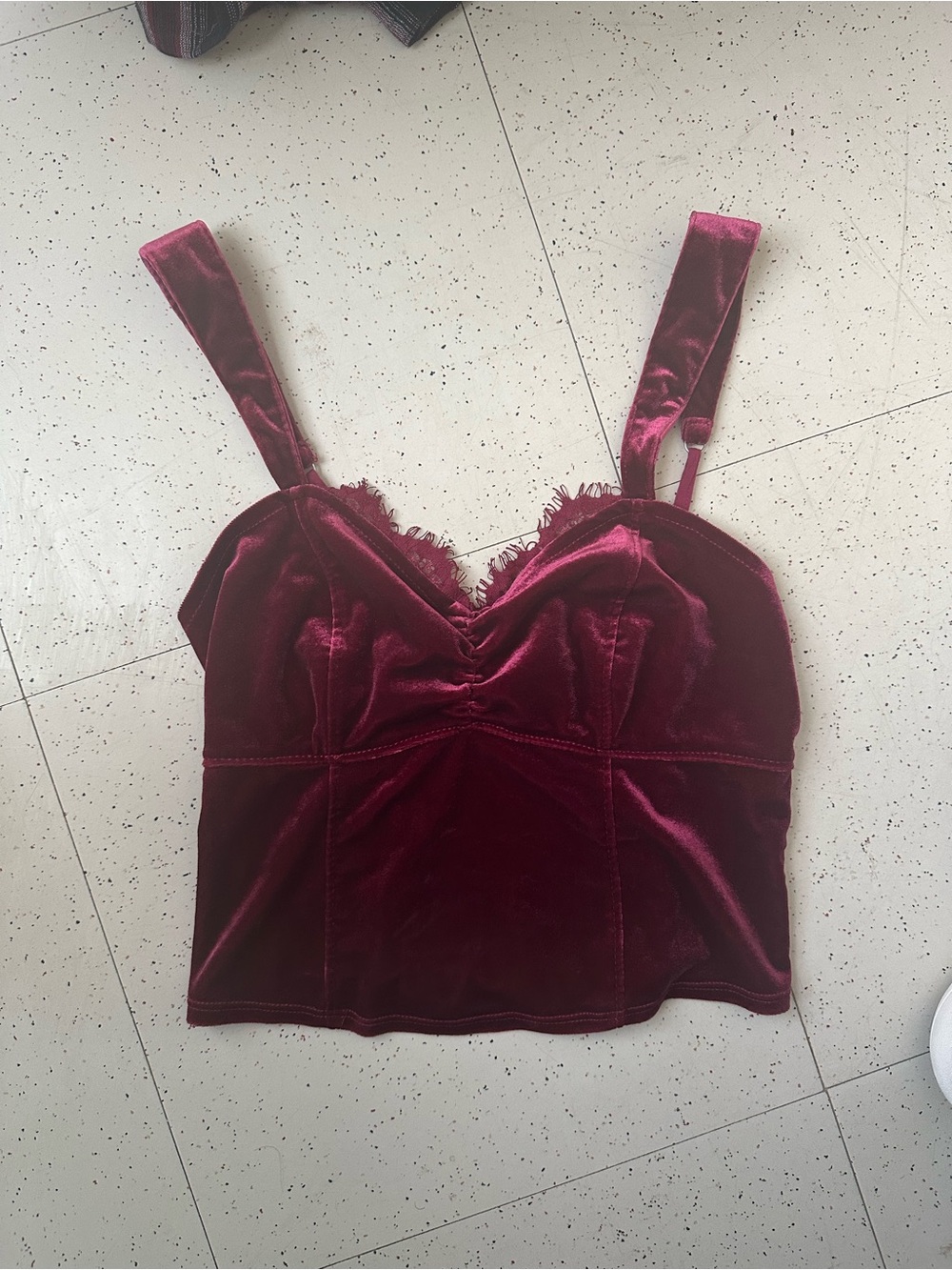 Burgundy Velvet Corset Crop Top – XS